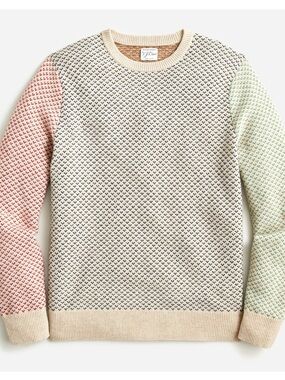 J. Crew Rugged Merino Wool Blend Sweater Men's Large Birds Eye Knit Crewneck